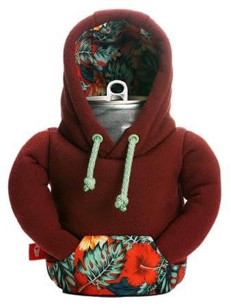 Puffin - The Hoodie Beverage Jacket - 12 oz Insulated Can Cooler - Beer Bottle & Soda Can Insulator, Keep Drinks and Beverages Cold - Brick Red/Island Time