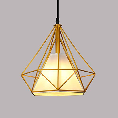 Mengjay Vintage Pendelleuchte Retro Hängelampe Drahtlampe,E27 Industrial Design Diamant Hängeleuchte, Metall Draht Käfig Lampenschirm Pendellampe Schlafzimmer Küche Restaurant Esszimmer Wohnzimmer