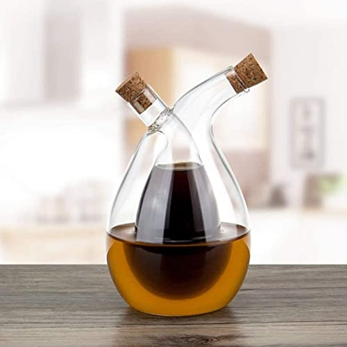DDMMQS Olivenöl- und Essigspender Flasche für Küche 2 in 1 Glas Öl- und Essigspender, Doppelglas-Ölspender Behälter für Küche Kochen