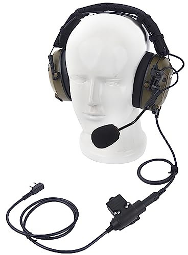 Pdflie Airsoft Shooting Hunting Headphone Noise Cancelling Sound Pick Up Hearing Protection Coms Walkie Talkie Headset with Boom Mic Microphone K1 U94 Tactical Ptt for Baofeng Kenwood Radios