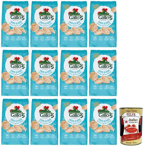 Italian Gourmet Chips con Riso Integrale e Sale Marino Reis Snack 12 x 40g | Croccante, leggero; knusprig gebacken, ideal für Aperitivo, Pause, Schule, Gesamtnettogewicht 480 g + Kostenlos Polpa 400g