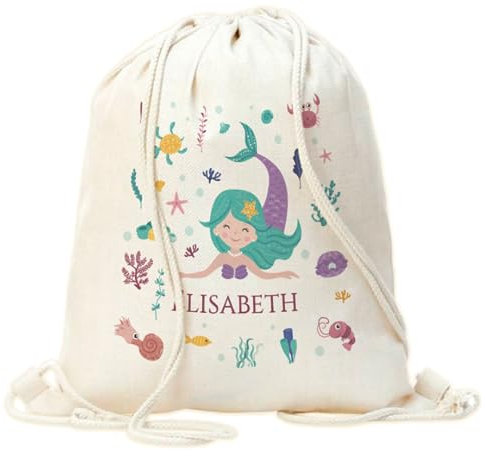 Mochila saco niño personalizada diseño sirena. Mochila de cuerdas personalizada infantil para la Vuelta al cole o guardería. Mochila saco personalizada. Mochilas infantiles personalizadas