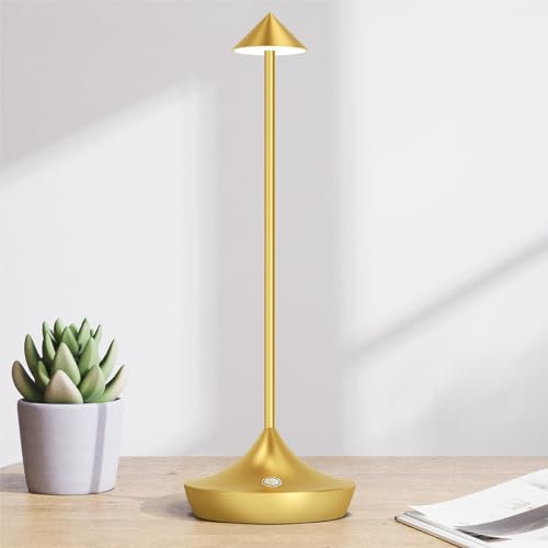Hapfish LED Tischlampe Kabellos, Akku Tischleuchte Kabellose 6000mAh, Modern, Aluminium, Wasserdicht, Dimmbar, Tischlampen Aufladbar USB für Outdoor Nachttisch Restaurant Wohnzimmer – Gold