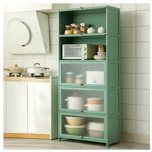 ARMERI Küchenvorratsschrank mit Acryltüren und Einlegeböden, Hochschrank Freistehender Bodenschrank Schrank für Küche, Wohnzimmer, Esszimmer,Grün,80x33x172cm