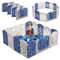 XINZI Laufgitter Baby Laufstall Faltbar Kinderzaun 14 Paneele Kunststoff Spielzaun Babyzaun mit Tür und Spielzeugboard Groß Krabbelgitter Sicherheitszaun Absperrgitter für Kinder, Weiß + Blau