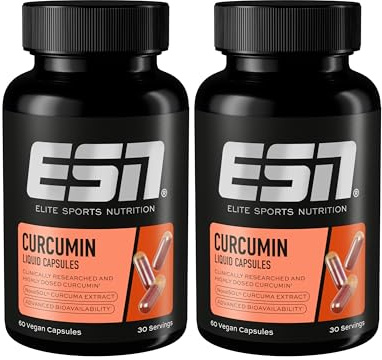 ESN Kurkuma Kapseln, 1000 mg Curcumin pro Portion, vegan, 2 x 60 Kapseln | Aus patentiertem NovaSOL, 185 x höhere Bioverfügbarkeit durch flüssige Form