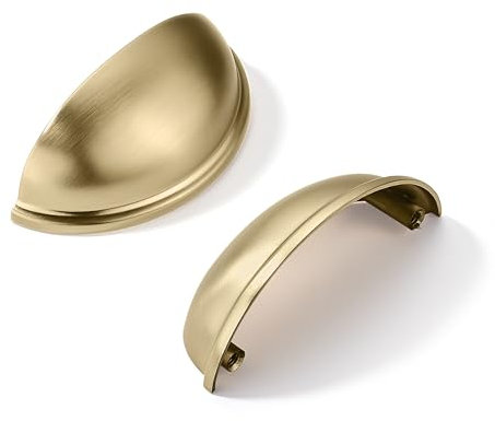 khtumeware 10 Pack 2-1/2 Gold Drawer Pulls Brushed Brass Cabinet Cup Pulls Kitchen Hardware Cabinet Handles Drawer Handles Knobs 2.5 inch Hole Center