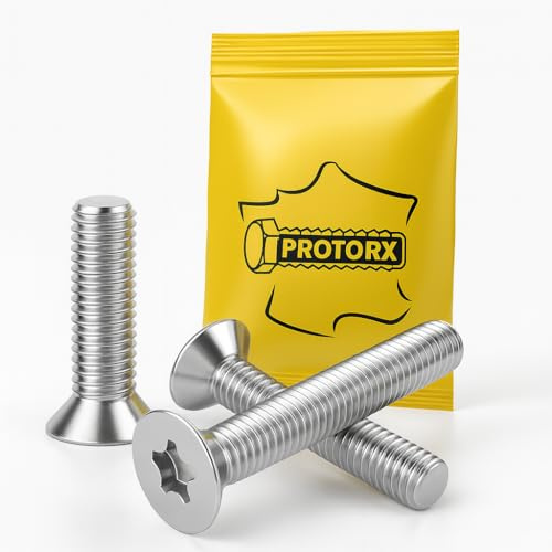 Vis Torx Tete Fraisee M4 x 10mm : 20 Pcs pour Rondelles Metal Ecrou | Vis Inox Torx Acier A2 | Tete Cylindrique Fraisee Anti-Rouille - DIN 965 | PROTORX