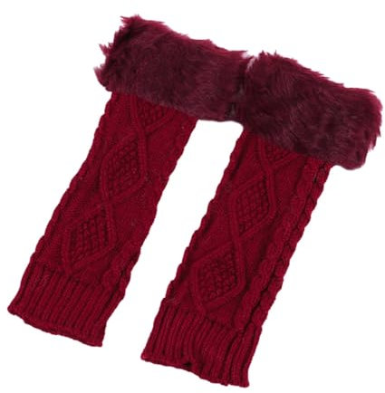 QUINTRA Ladies Long Furry Gloves Knitted Warm Fingerless Arm Warmers Blue Gloves Princess, Wine Red, One Size