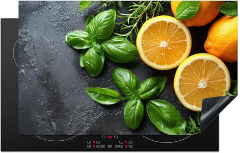KitchenYeah© Protège Plaque Induction 83x51 cm Deco Cuisine Accessoire Pratique Protection De Vitroceramique Kitchen Gadget Fruits - Gris - Béton - Orange - Plantes