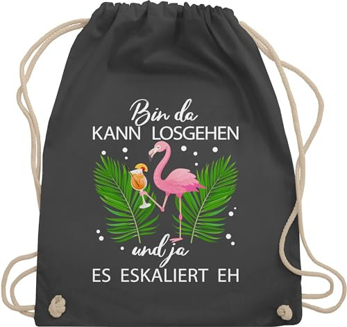 Turnbeutel Rucksack - Karneval & Fasching - Taschen - Bin da kann losgehen und ja es eskaliert eh I Flamingo Kostüm Lustig Mallorca - Unisize - Dunkelgrau - flamingo-rucksack karnevalsbeutel