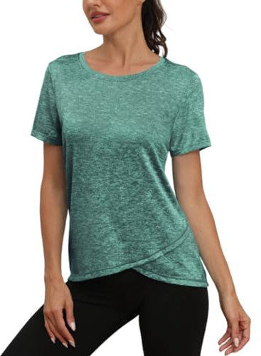 Jlowesun Sportshirt Damen,Leichtes Atmungsaktiv Funktions Sport Oberteile Damen,Rundhals Sport Shirt Damen Passend für Fitness Laufshirt Yoga L