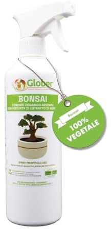 GLOBER Concime Bonsai Liquido Spray 500ml - Pronto all'uso - Fertilizzante Naturale Liquido Spray - Concime Organico Azotato con Alghe Brune
