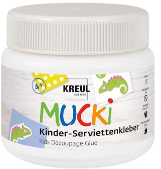 KREUL 24391 - MUCKI Adhesivo para servilletas infantiles 150 ml - Adhesivo especial lavable para la técnica de servilletas infantiles con propiedades sensibles