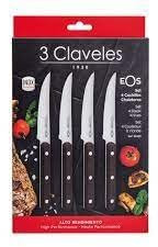 3 Claveles SET 4 CUCHILLOS CHULETEROS DE ACERO INOXIDABLE CON MANGO DE MADERA DE WENGUE EOS 11,5 cm - 4,5 E 3C