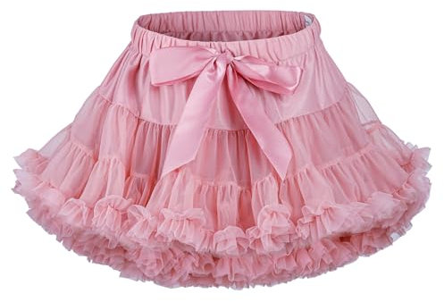 LACOFIA Gonna Tulle per Bambina Gonna tutù per Bambine e Ragazze a Strati con Volant Gonne da Principessa a Vita Elastica Mini Gonna Bolla per Feste Danza Rosa Medio 8-10 Anni
