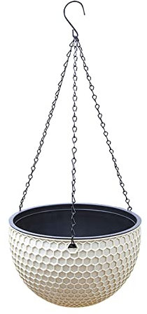 Fioriera sospesa rotonda da giardinaggio in plastica marrone di alta qualità, con scolapiatti e catena da appendere, vaso per fiori per interni ed esterni (D, B)