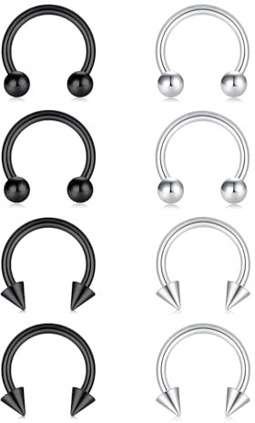 Longita 8PCS 16G Edelstahl Hufeisen Nase Reifen Ringe Augenbraue Lippe Ohrringe Tragus Ohrringe Septum Piercing Ohr Helix Knorpel Daith Conch Körper Piercing Schmuck Dia 10mm