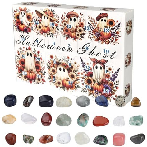Ungtyb Adventskalender mit Edelsteinen, Adventskalender Rock, Adventskalender 2024 Halloween Kollektion Rock, Adventskalender mit Natursteinmineralien, für die