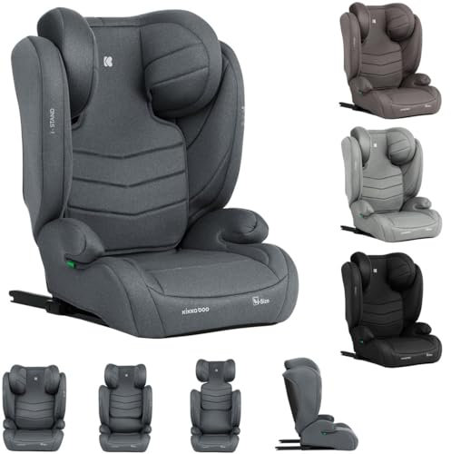 Kikkaboo Kindersitz i-Stand i-Size (100-150 cm) Gruppe 2/3 verstellbar Isofix, Farbe:dunkelgrau