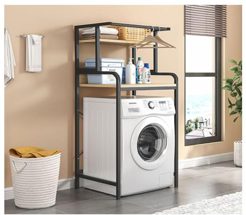TOOYITR Mueble para Lavadora de Tambor Estante Organizador de baño con Barra para Ropa, Estante Superior para Lavadora, Ahorro de Espacio, Encima del Inodoro,Negro,Style 2
