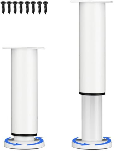 LJMbed 2 Stück Möbelfüße Metall, Möbelfüß Höhenverstellbar Set 25cm-42cm Einstellbar Stahl Bettfüße Ersatz Stützfüße Tischbeine für Möbel Sofa Bett. (Weiß-2, 25cm-42cm)