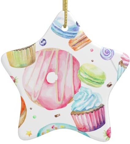 Cupcakes, Donuts, Muffins, Zucker, Keramik, hängende Weihnachtsbaumschmuck – Sternförmige Ornament-Anhänger, Andenken