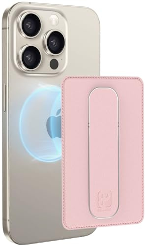 AMAYO - Magnetisch Handy Wallet Kartenhalter für MagSafe Wallet mit Fingerhalter - Kartenetui Telefon-Geldbörse Fingerhalterung Halter Ständer Griff - Halterung für iPhone Zubehör Hülle Case (Pink)