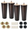 KINDPMA 4 Pièces 15cm Pieds de Meubles Bois de Couleur Noyer Coniques Massif Pieds de Table en Bois Pieds D'armoire Pieds de Canapé avec Plaque de Montage, Vis pour Canapé, Lit, Meuble TV, Table