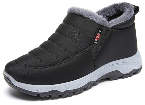 Fahrrad Winterschuhe Herren, Winterschuhe Herren Damen rutschfeste Schneestiefel für Paar Winter Warme Stiefel Trekkingschuhe mit Gefüttert Walkingschuhe Winterschuhe Schwarz Baumwollschuhe