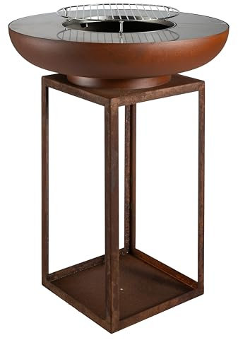 La Ferrotecnica ARA Barbecue a Legna, Base Geometrica in Acciaio, Piastra di Cottura Ø 75 cm, Design Minimalista per Giardino e Terrazza (Effetto Corten)