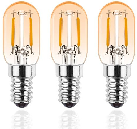 ProCrus Glühbirne E14 LED Warmweiss 1.5W,T22 E14 Vintage Edison Birne Ersatz 15W Glühbirne,2700K,150LM,für Kühlschrank,Nachtlicht,Salzlampe,Nicht Dimmbar,Amber,3 Stück