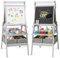 COSTWAY 3 en 1 Chevalet d'Art Enfant avec Tableau Noir & Blanc Magnétique, Tableau Enfant Double Face avec Rouleau de Papier & 2 Bacs en Tissu, 3 Pots de Peinture pour Garçon Fille de 3-6 Ans (Gris)