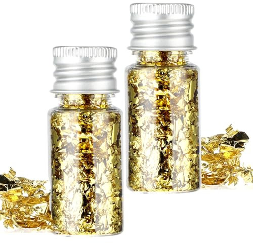 Qianyu Lot de 2 bouteilles de flocons de feuilles d'or - Feuilles d'or - Feuille d'or - Film décoratif pour bricolage, mousse, gâteau, pâtisserie, peinture, nail art