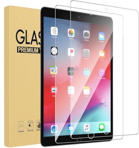 Andwing Protector de pantalla para iPad 9/8/7 de 10,2 pulgadas, modelo 2021/2020/2019, 9ª y 8ª y 7ª generación, protector de pantalla de cristal templado HD transparente, 2 unidades