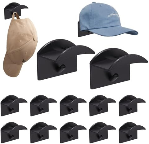 Syvory 12Stück Selbstklebende Huthaken,Schwarz Hut-Organizer Huthaken, Cap Halterung Wand für Mützen, Schlüsselanhänger Kopfhörer Schals