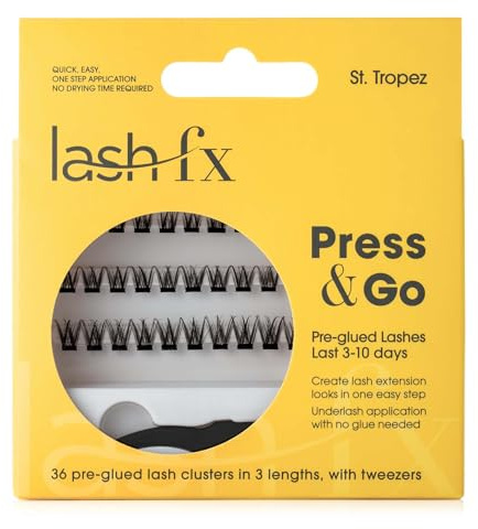 Lash FX Press & Go Pre-Glued Cluster Lashes - St Tropez: Wispy and long, featuring a black band for the ultimate lash look. 36 clusters in 3 lengths with tweezers