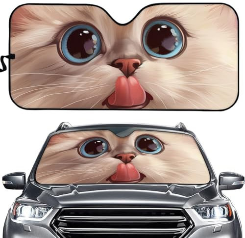 Hixingo Auto Frontscheibe, Sonnenschutz für Windschutzscheibe, UV-Schutz Frontscheibenabdeckung, Augen Drucken Faltbares Design Auto Sonnenschutz, für meisten Autos (Ragdoll)