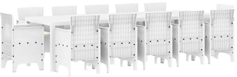 vidaXL Garten Essgruppe 13 pcs Weiß Poly Rattan und Baumwolle, Garten und Terrasse, modernes, langlebiges Essgruppe, wetterfestes Möbel, Polypropylen Sommerkollektion