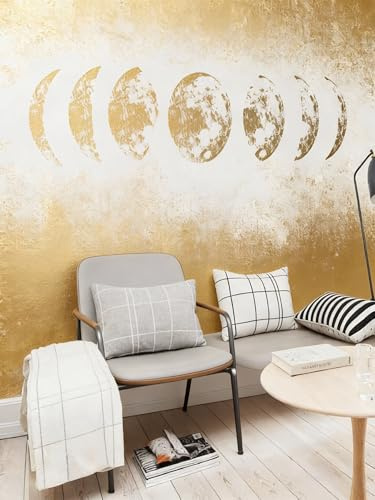 ANKROYU Large Gold Moon Phase Wall Sticker, 60x40cm Removable Home Decal for Bedroom & Living Room Decor, Self-Adhesive PVC Art Sticker (Golden)