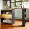 Cayipng Isla de Cocina Extensible, Mesa de Bar móvil, Armario, Carrito de Comedor telescópico con LED, Mesa Alta de Bistro, Lateral con Estante Abierto, Negro