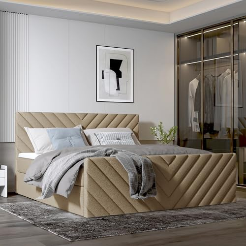 Imebel Boxspringbett 180x200 mit Bettkasten - Bett mit Matratze H3 und 2 Bettkästen - Schlafzimmerbett mit Topper - Bequemes und Elegantes Doppelbett für das Schlafzimmer