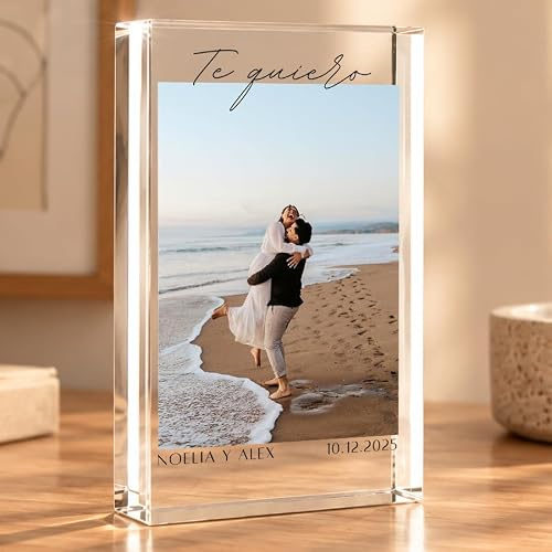 Cristal Plaque - Bloque Metacrilato con Imagen y Texto “Te Quiero” | Placa Personalizada Vertical | Foto Personalizada Regalo para Pareja, Aniversario o Cumpleaños | Decoración Hogar Premium