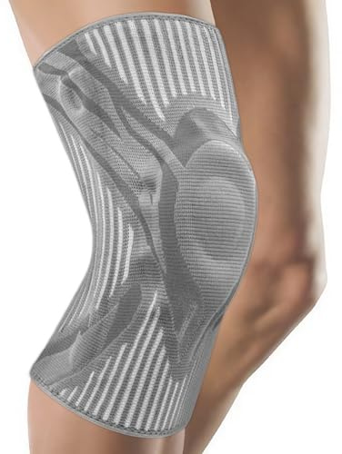 GUARVEX Kniebandage für Männer/Damen, Bandage Knie, Grau, L (1 Stück) | Komprimierte Kniestütze, Patella Gel Pads, Feder Seitenstabilisatoren, Für Laufen, Meniskusriss, Arthritis, Gym, Kraftsport