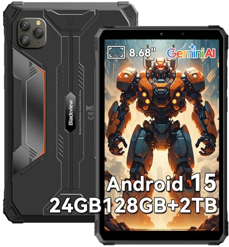 Blackview Active 5 Rugged Tablet, 8.68 Android 15 Tablet, 24GB RAM+128GB ROM (1TB Expandable), 6600mAh Battery, 18W Fast Charge, Waterproof & Shockproof, Dual 4G SIM, 16MP+13MP Cameras, 5G WiFi GPS