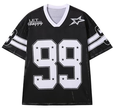 Tisfeer Oversized Tshirts for Men Women Graphic Tees Y2k Tops Jersey Shirts V Neck Short Sleeve Summer Fashion Clothes (Black, M)
