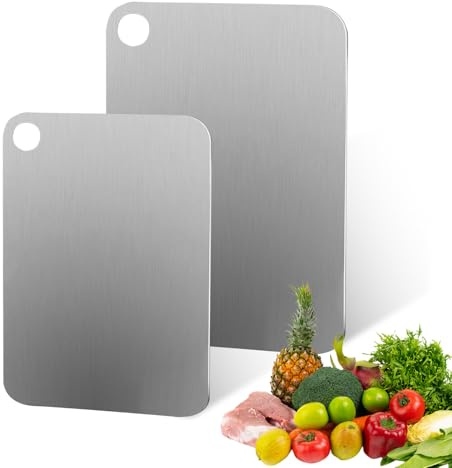 atnayo 2 Pcs Stainless Steel Chopping Board, Double-Sided Metal Chopping Board for Handling Meat and Vegetables Separately