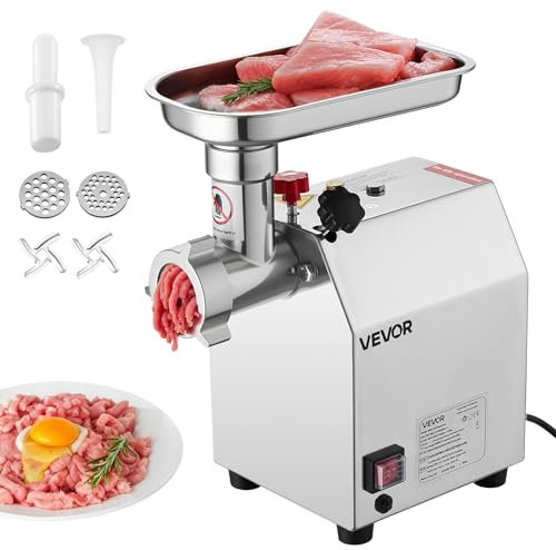 VEVOR Hachoir à viande électrique, capacité de 2,04 kg/min, poussoir à saucisses industriel de comptoir avec lame, plaque de broyage, hachoir commercial en acier inoxydable pour cuisine et restaurant