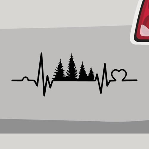 Stickerfreaks Aufkleber - Herzschlag Wald Wild Jagt Baum - Sticker, Folienaukleber für Auto, Motorrad, Fahrrad, Laptop, LKW (14x5cm | Weiß)