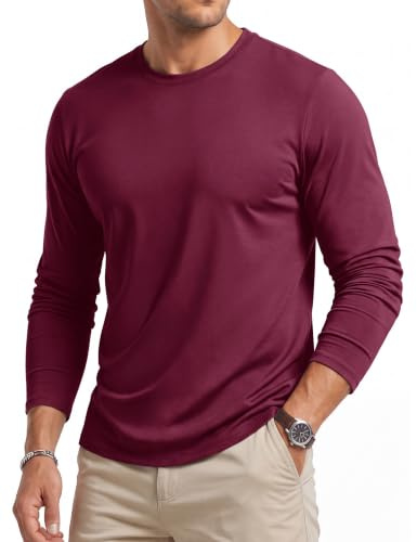 Cavva Men's Long Sleeve T Shirt Cotton Plain Tshirts Crew Neck Casual Tops | Classic crew neck long sleeve t-shirt, solid color, breathable cotton fabric, versatile basic tops for men casual daily wear